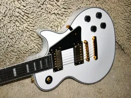 Hoogwaardige aangepaste stijl Elektrische gitaar Wit massieve body met nekgouden hardware gratis verzending
