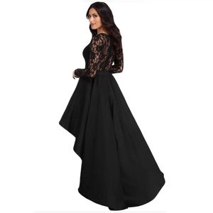 Zwarte nieuwe stijl Zwarte jurk kanten feestjes met lange mouwen