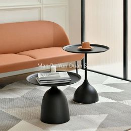 mesas de café redondas nórdicas negras Metal Metal Modern Casa portátil de la sala de estar auxiliar de mesa