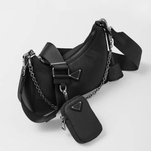 Zwarte nylon schoudertas, crossbody tas, dames luxe handtas, designer mini -pocketmerk, damescrossbody tas, multi color lintbox