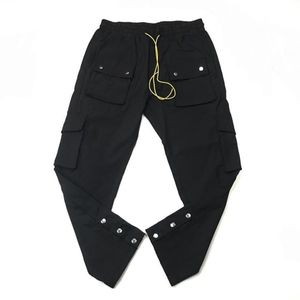 Pantalon cargo en nylon noir à pression, coupe ample, pantalon de survêtement, huit poches, style 219g