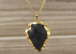 Breloques pendentif flèche en obsidienne noire avec bords plaqués or Bail pointes de flèche noires Agate Druzy Quartz pendentif SD48311214657