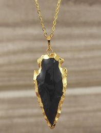 Breloques pendentif flèche en obsidienne noire avec bords plaqués or Bail pointes de flèche noires Agate Druzy Quartz pendentif SD48313224801