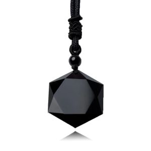 Colliers pendentifs en pierre naturelle d'obsidienne noire