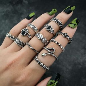 Zwart van 12 stuks Snake Boemian Joint Ring Set