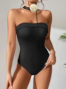 Black One Piece Swimsuit Femme Luxury Bandeau Swimwear Korea Style Bride Swimsuit Beachwear Monokini BodySuit Bodys Bikini Femme 2024