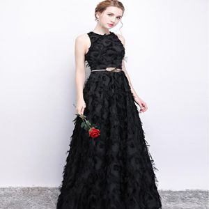 Zwarte veer van één schouder veer kant bruidsmeisje jurk vloerlengte bruidsmeisje jurk formele jurk lijf jurk op maat gemaakt 255W
