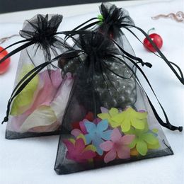 Black Organza Drawstring Pouches Sieradenfeest Kleine bruiloft Gundelcadeau Bags Verpakking Geschenkwikkeling Square 5cm X7cm 2 X2 75quo2009