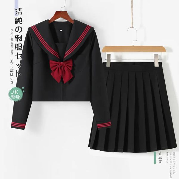 NEGRO Estilo universitario ortodoxo Japonés Estudiante coreano Uniforme escolar JK Uniforme Chica Anime Cosplay Traje de marinero Clase Faldas superiores 240318