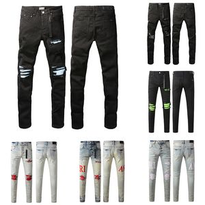 Pantalon noir Jean Mens Streetwear Jeans Straight Pantsdesign Jeans High Elastics Ripped Ripped Slip Fit Biker Biker Denim for Men S Mode