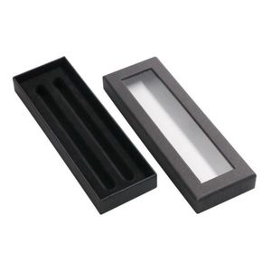 Boîte en papier noir pour 2 stylos, boîte cadeau à la mode, porte-crayon rigide fait à la main, papeterie de bureau ZC1413