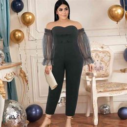 Zwart Party Jumpsuit Dames Avond Sexy Bodycon Backless Overalls Polka Dot Flare Sleeves Rompertjes met Pocket Plus Size 4XL 5XL 210527