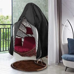 Housse de chaise de patio noire, protection contre la poussière imperméable avec fermeture éclair, étui de protection suspendu en plein air 211207