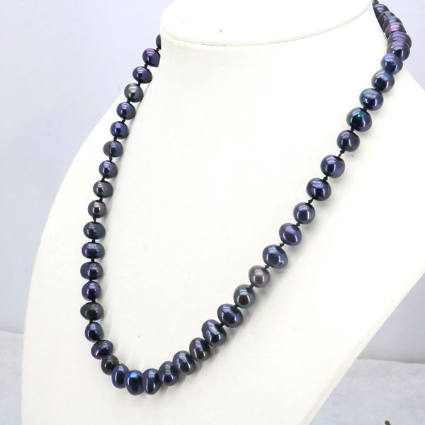 Perle noire 8-9mm boutons en forme de poisson 18 pouces bricolage entier adapté aux femmes mode porter bijoux collier
