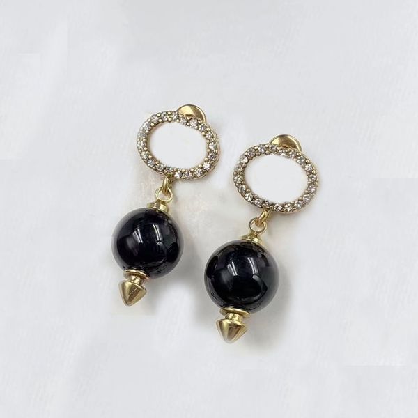 Boucles d'oreilles luxueuses à breloques en perles noires avec strass.Boucles d'oreilles de marque Fashion Ladies.Bijoux de créateur Aretes pour fête de mariage glamour, meilleure qualité