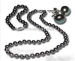 Black Pearl Silver Bracelet oorbellen ketting set cadeau parel sieraden sets9400307