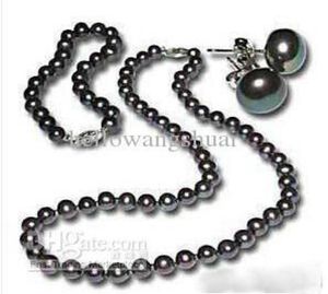 Zwarte parel zilveren armband oorbellen ketting set cadeau parel sieraden sets5447514