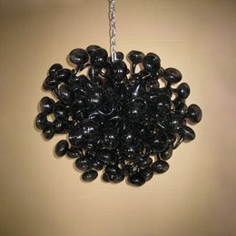 Luces colgantes negras para sala de estar Lámparas decorativas Candelabros de cristal Iluminación Tipo contemporáneo 32X32 pulgadas Lámpara de araña de vidrio soplado hecha a mano