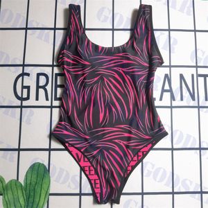 Traje de baño rosa negro Bikini con letras vintage para mujer Traje de baño de una pieza nuevo de verano