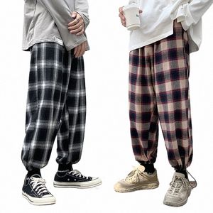 Zwarte geruite joggingbroek heren Cott comfortabele broek zomer losse comfortabele casual trendy Japanse acht broek joggingbroek P6Zd #