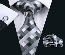 Corbata a cuadros negra, pañuelo y gemelos, conjunto de corbata tejida Jacquard para hombre, conjunto de trabajo de negocios, reunión Formal, ocio N05774229988