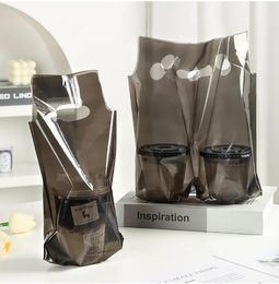 Zwarte plastic zakken transparante enkele dubbele kopje zak draagbare plastic zuster koffie melk thee drankje wegwerpzak
