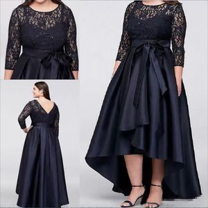 Zwart Plus Size Hoog Laag Moeder Van De Bruid Jurken Met Halve Mouwen Sheer Lace Avondjurken A-lijn Goedkope Formele moederjurk