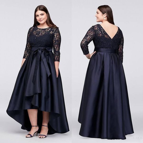 Black Plus Size Mother of Bride Robes Lace Appliques Sequins Sexy V Back High Low With Sash Bow Wedding Guest Robes