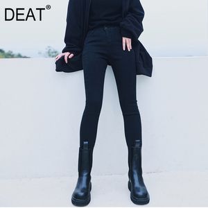 Black Plush High Waisted Solid Color Jeans Women's Stretch Pants Streetwear Women Mall Goth Spring GX585 210421