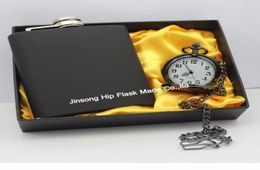 Ensemble cadeau de montre de poche noire avec Flask en acier inoxydable de 6 oz02637259