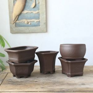 Poterie noire Burn Burn Ceramic Crafts Flowerpot Plum Orchid Bamboo Chrysanthemum Succulent Plant Pot Pot Brepwant Vase Decor 240419