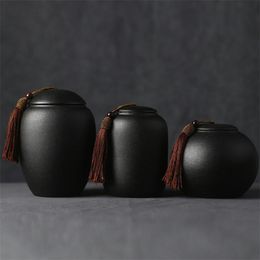 Boîtes à thé en poterie noire organisateur de cuisine pot à épices en céramique boîtes scellées bonbons réservoir de stockage de café récipients pour aliments