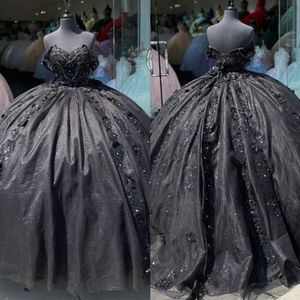 Zwarte prinses Quinceanera jurken prom baljurk uit schouder toegewezen kralen Vestido de quinceanera Backless 15 maskerade jurk