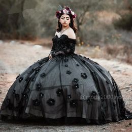 Robes de Quinceanera princesse noire Appliques scintillantes gothique hors épaule corset à lacets bal Sweet 15 Grils Vestidos De 16