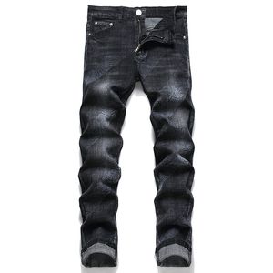 Noir imprimé Stretch Skinny Jeans pour hommes mode décontracté coton Denim Slim Fit pantalon automne Punk mi-taille mâle pantalon