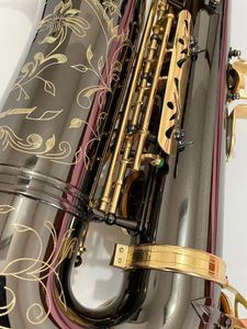 Saxophone ténor professionnel noir, gravure b-flat, motif exquis, nickel noir, or, instrument de jazz 00