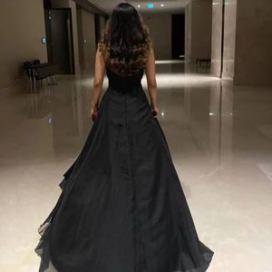 Zwart prom -jurken strapless ritsjurk de soiree Side Slit een lijn formele gelegenheid vrouwen dragen lange avondjurken