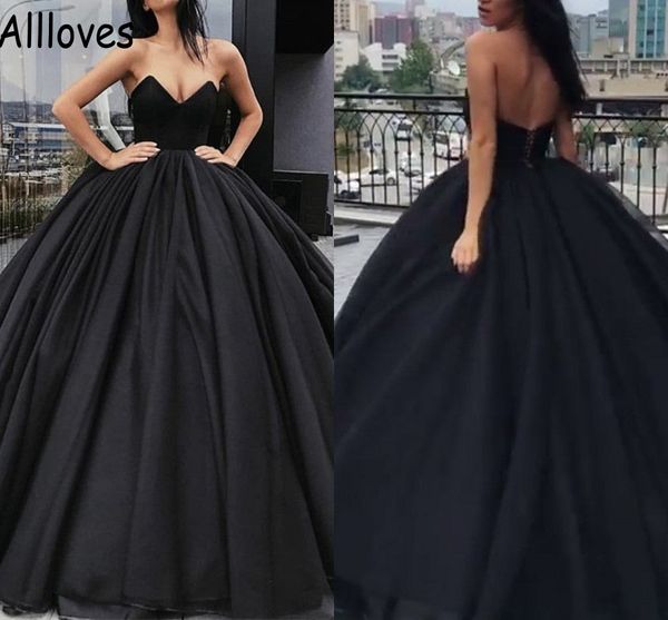 Robes De Soirée De Bal Noir Sans Bretelles Sexy Dos Nu Princesse Robe De Bal Tenue De Cérémonie Froncé Satin Arabe Aso Ebi Femmes Occasion Spéciale Robe Robes De Festa CL0721