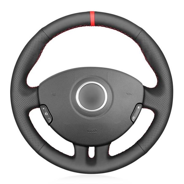 Housse de volant de voiture en similicuir rouge noir PU cousue à la main pour Clio 3 2005-2013 Clio 3 2005-20132649