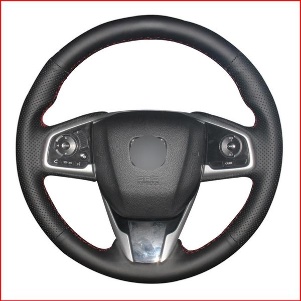 Housse de volant de voiture en cuir PU noir bricolage cousue à la main pour Honda Civic Civic 10 2016-2019 CRV CR-V Clarity263o