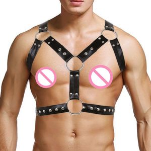 Ceinture de poitrine en cuir PU noir pour hommes, Punk gothique, débardeur, ceinture de Bodnage, harnais Sexy, Costume de boîte de nuit, nouveauté, Lingerie, sangle Simple