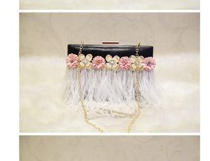 Cuir PU noir nouvelle plume fleur petit sac carré chaîne épaule sac de messager style créatif sac pour femme