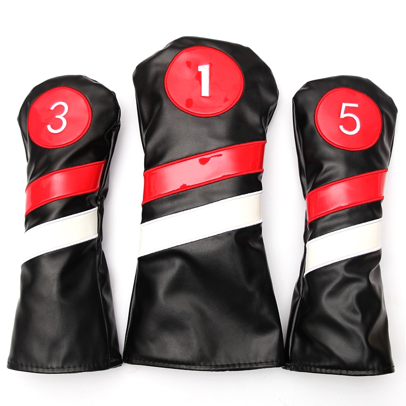 3pcs / Set Black PU Leather with Number Golf Club 1 3 5 # Headcover Driver Fairway Wood FW Cover