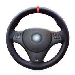 Cubierta del volante del coche del marcador rojo del cuero sintético de la PU negra para Bmw M Sport M3 E90 E91 E92 E93 E87 e81 E82 E88 X1 E84 J220808