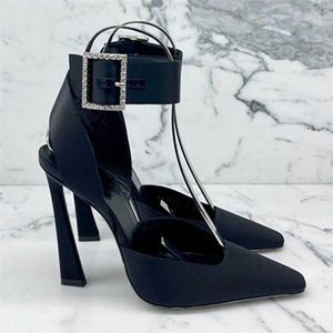 Pumps noirs piste femme carré aux talons hauts sandales sandales de gladiateur en cristal sandales