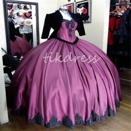 Robes de Quinceanera noires violettes avec vestes, robe de bal historique victorienne, Costume médiéval, robes de fête d'anniversaire du Xv Anos Para, 2024