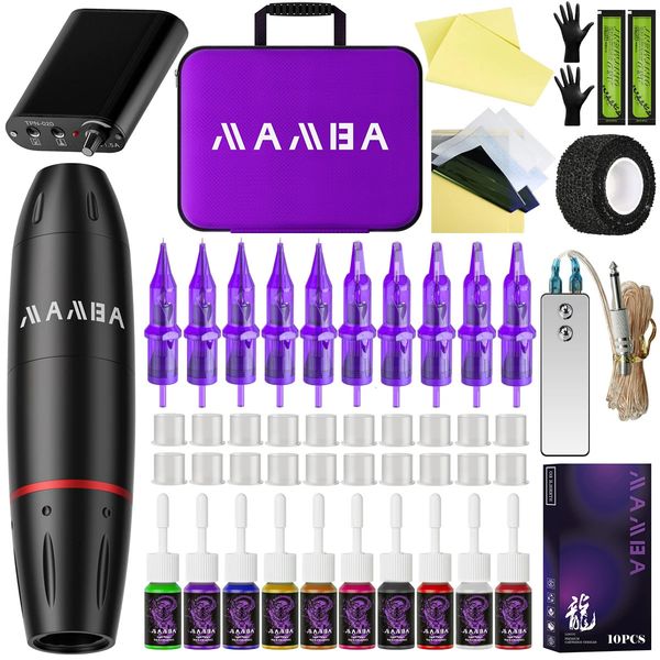 Kit de machine à tatouer sans fil NOIR/VIOLET Machine à tatouer rotative complète Cartouche de batterie Aiguilles Alimentation Encre pour Body Art 240306