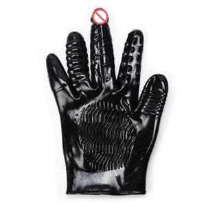 Gants de gode vibrants imperméables en PVC noir godes vibrateur gant de flirt femmes GSpot masturbation jouets sexuels produits pour adultes pour co5993979