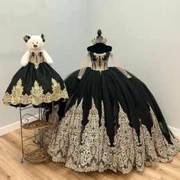 Vestidos de quinceañera negros con escote en forma de corazón y hombros descubiertos, vestido de princesa dulce de 15 a 16 años para fiesta de cumpleaños, regalo de Gala sin espalda, 2023