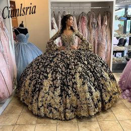 Black Quinceanera Robes en dentelle Applique Girls 15 ans Robe d'anniversaire Robe de bal mexicaine 2023 vestidos de xv anos